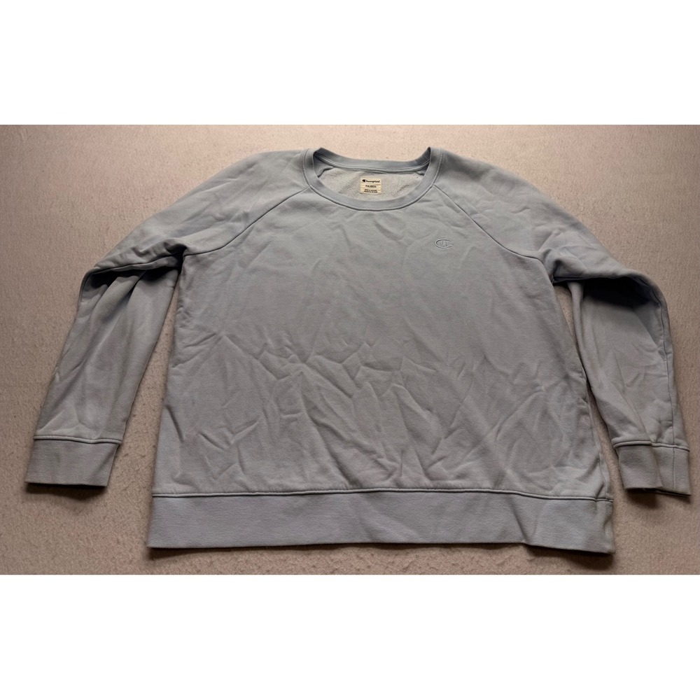 Champion Womens XXL Light Blue Raglan Crewneck Sweatshirt Fleece Pullover Logo